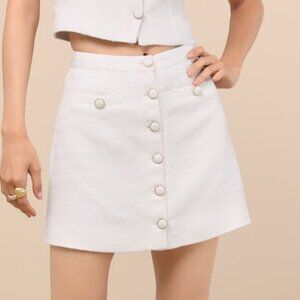Lulus Monique White Tweed Button-front Mini Skirt - Size M